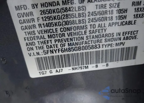 2016 Honda Pilot Ex-L z USA, uszkodzony, nr VIN 5FNYF6H85GB005883